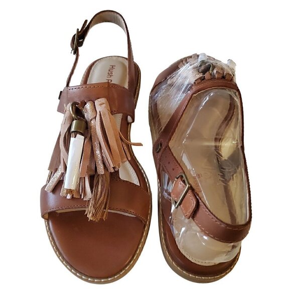 Hush Puppies Tan Leather Tassel Sandals, Woman's Brown Leather NIB - Picture 2 of 3